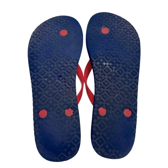 TORY‎ BURCH RED NANTUCKET DAISY FLORAL FLIP SANDALS Size 9 - Picture 5 of 8